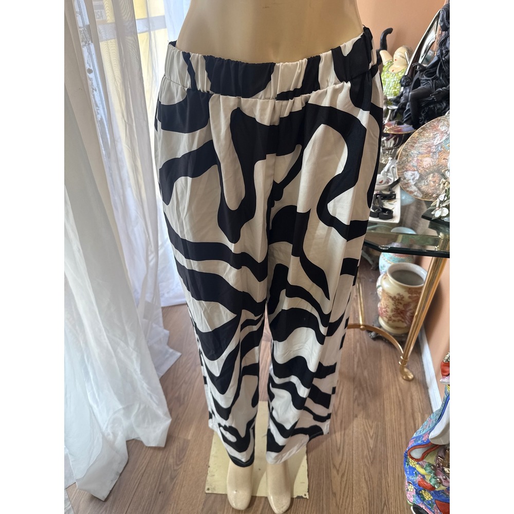 Shein Curve Black White Abstract Swirl Print Elastic Waist Pants 0XL Plus Size